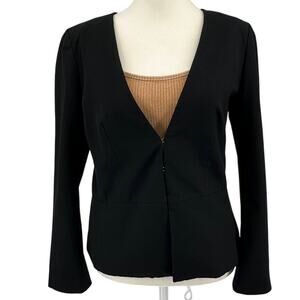 Ann Taylor Blazer Jacket WMNS 4 Black Long Sleeve V-Neck Business Wear Over-Coat